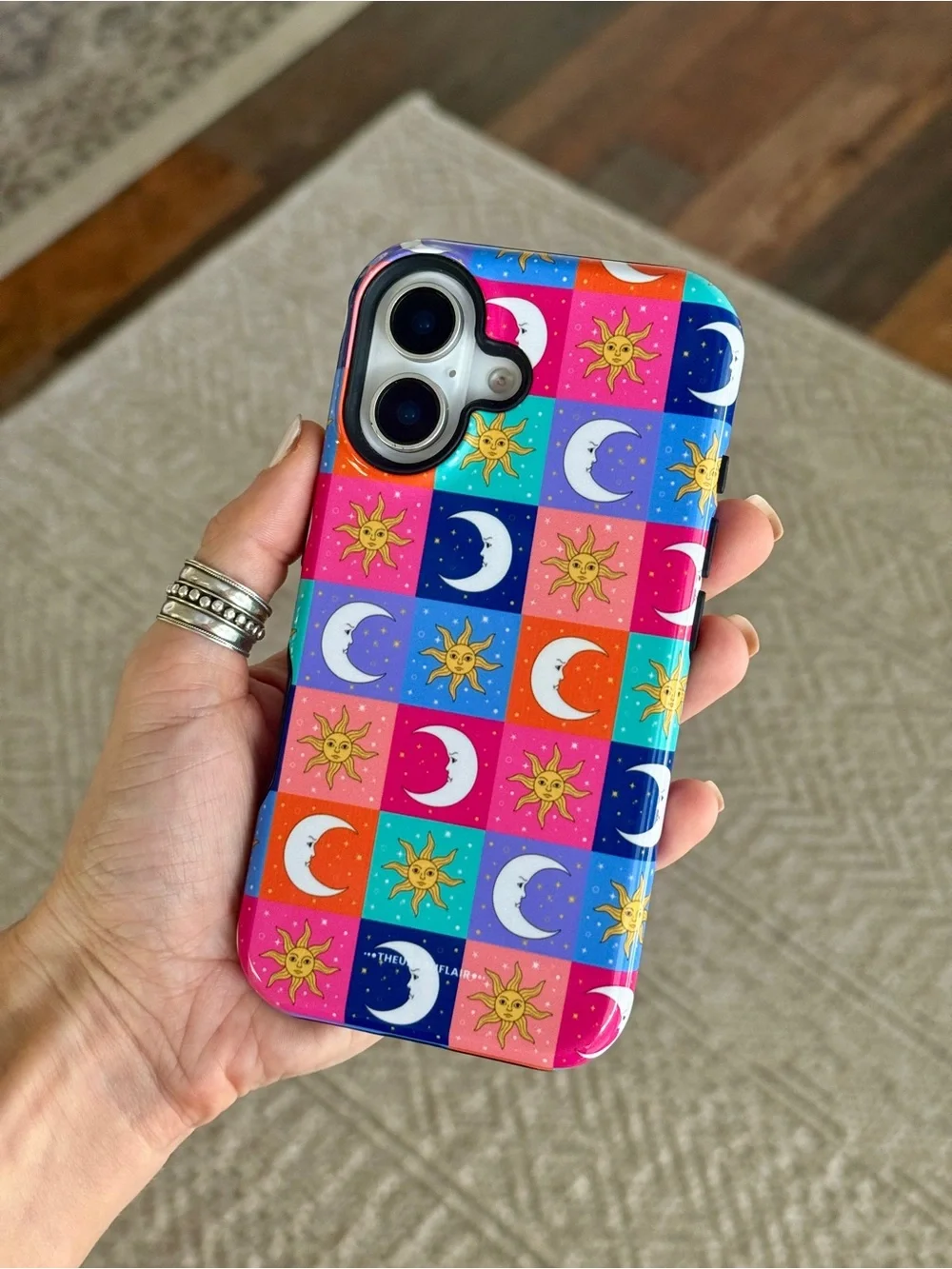 Vibrant Eclectic Sun & Moon Checkerboard Phone Case For iPhone 16